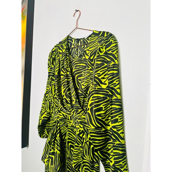 RONNY KOBO Women's Neon Green Zebra Animal Print Side Ruffle Dress Size 10 - Picture 5 of 16